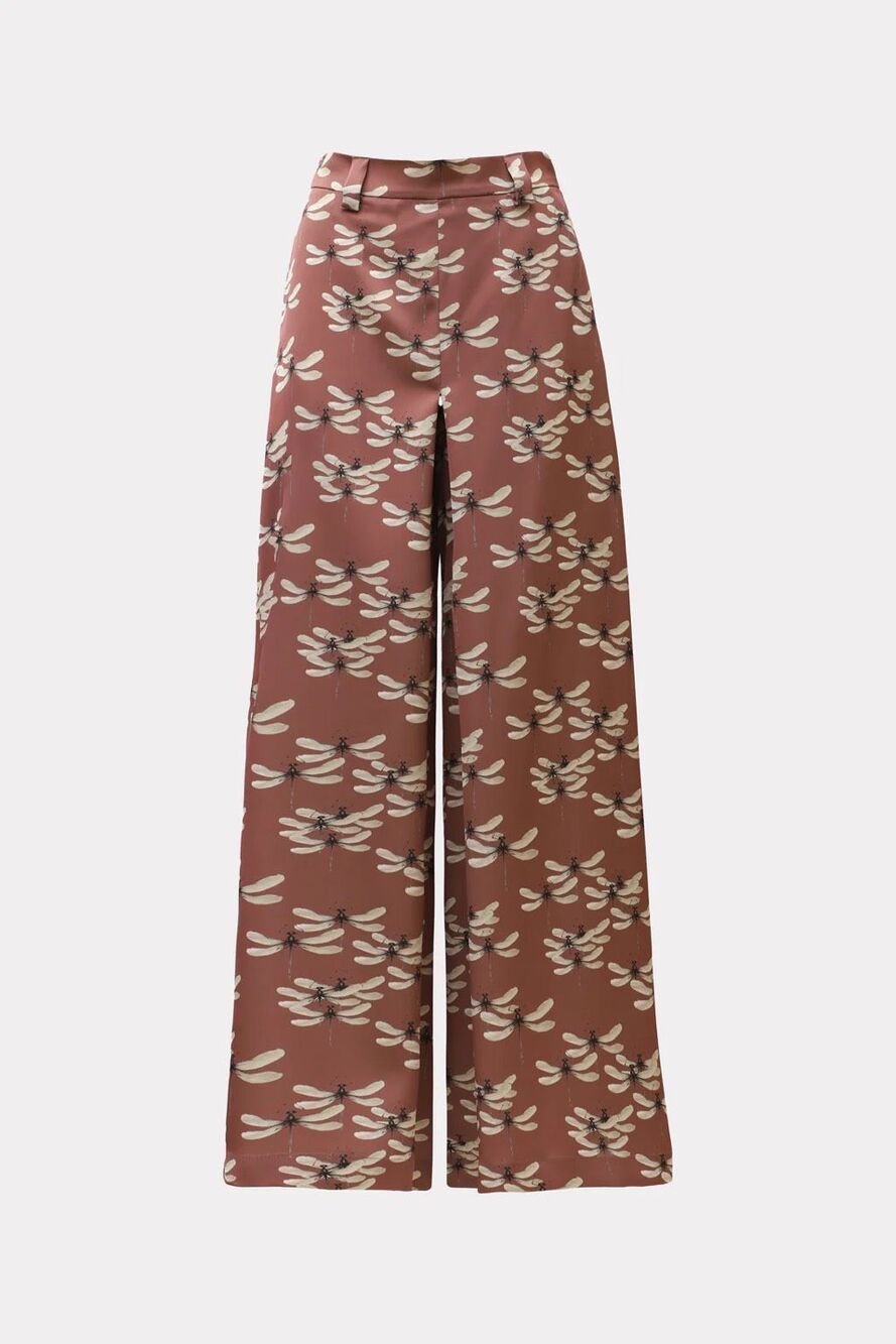 NWT Julia Allert Dragonfly Print Palazzo Skirt Effect Trouser Terracotta Pink XS